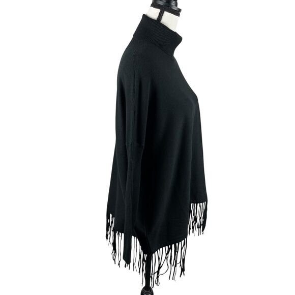 Cyrus Women's Knit Turtleneck Sweater Small Black Fringe Hem Boxy Oversized Top - Picture 4 of 11